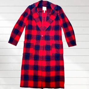 LEITH Tartan Plaid Coat Oversized Single Button Longline Duster Jacket XS